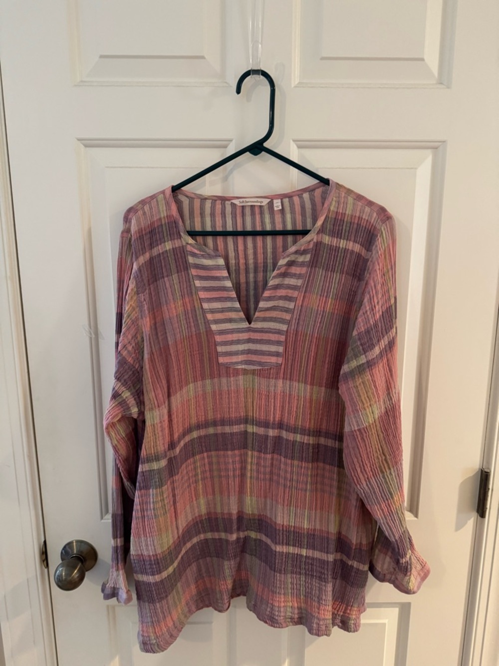 Soft Surroundings Striped Pink & Mauve V‑Neck Tunic